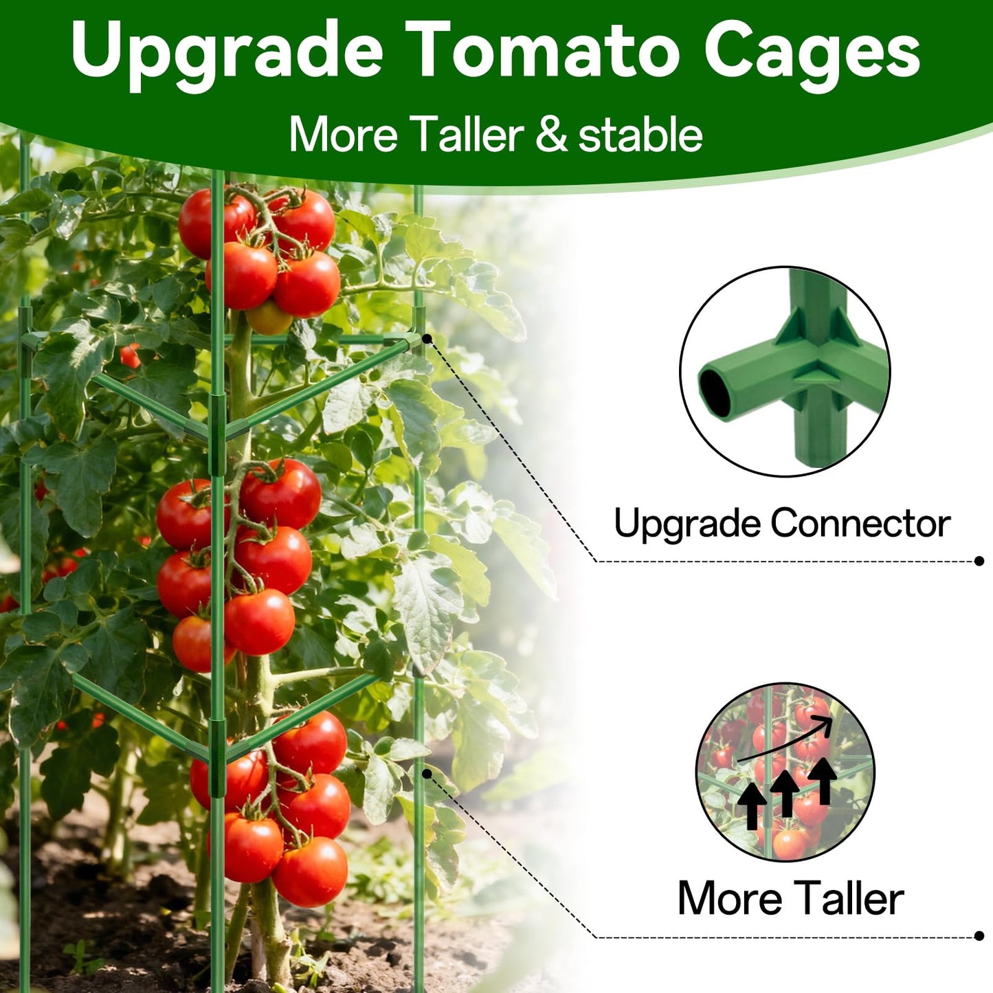 Halatool 57 Inch Tall Tomato Cages, 2 Pack Heavy Duty Metal Plant Supports Stakes for Garden, Adjustable Foldable Steel Trellis for Climbing Plants Cucumbers Peppers Cherry Flowers Vegetables Fruits