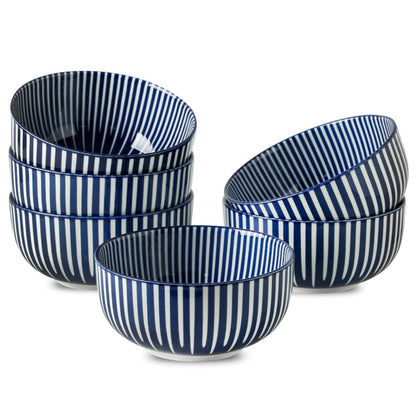 JINGUS Ceramic Soup Bowls, 28 Ounces Cereal Bowls for Oatmeal, Dessert and Pasta, Japanese Style Large Rice Bowls Set of 6, Prefect for Kitchen,Gift, Dishwasher & Microwave Safe, Vintage Blue