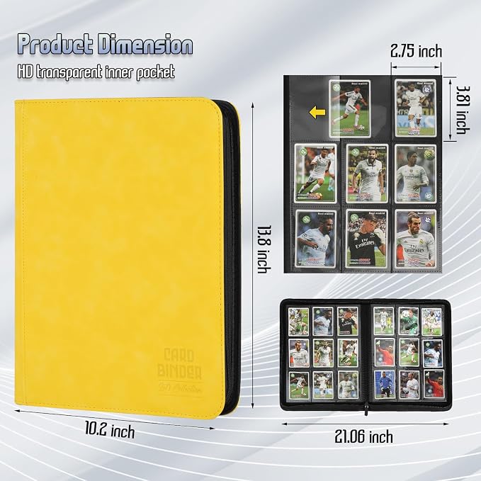 Trading Card Binder, Premium 9 Pocket Double Sided 540 Pocket PU Card Collection Binder, Collectible Trading Card Albums for MTG, TCG, Sport Card, Game Cards (Yellow)
