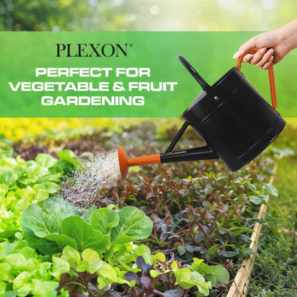 Plexon Metal Watering Can Outdoor 1 Gallon, Flower Plant Gardening Garden Large Watering Can Pot Pitcher, Steel Orange Handles and Removable Spray Spout, Black