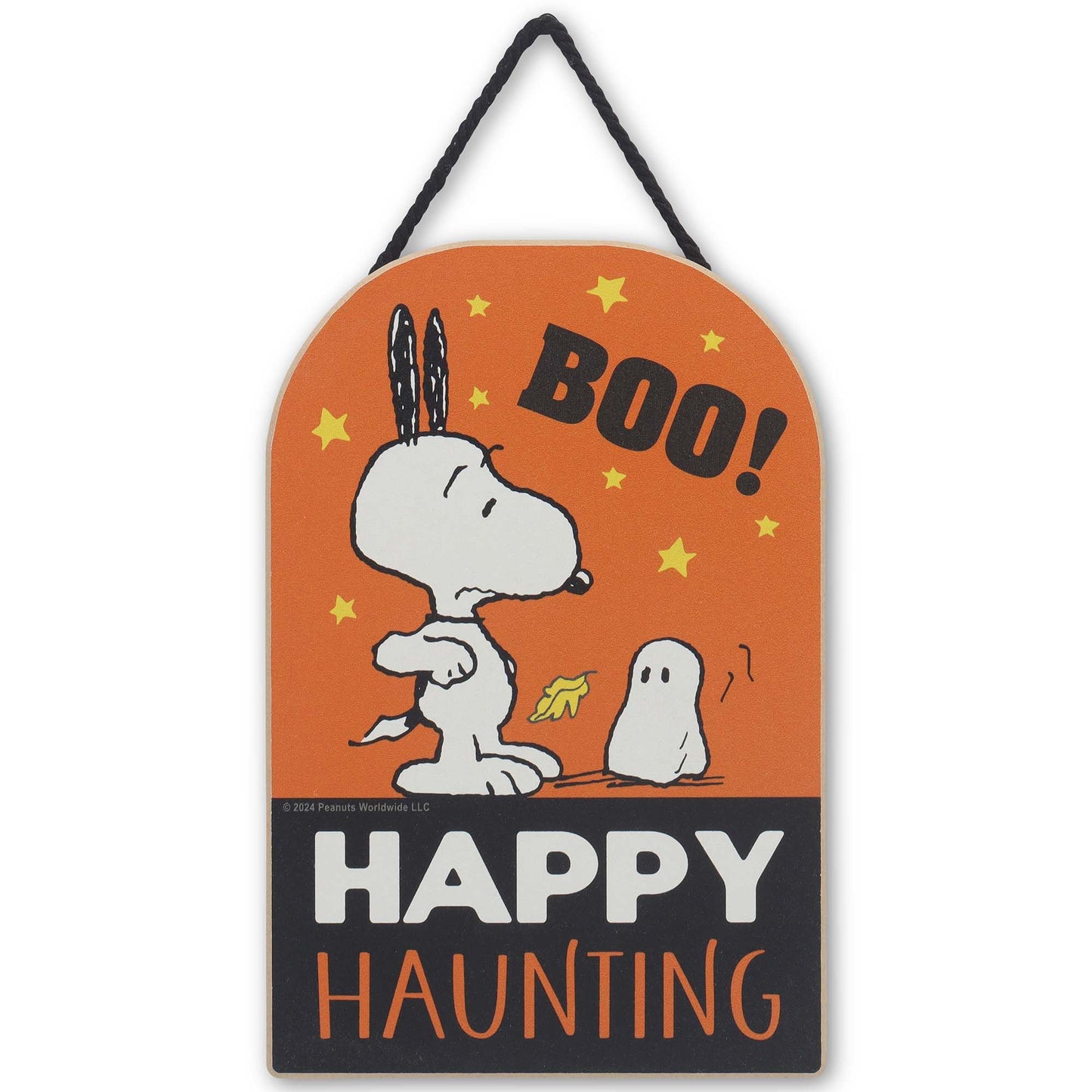 Peanuts Snoopy and Woodstock Happy Haunting Hanging Wood Decor - Fun Peanuts Halloween Decoration for Home