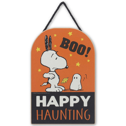 Peanuts Snoopy and Woodstock Happy Haunting Hanging Wood Decor - Fun Peanuts Halloween Decoration for Home