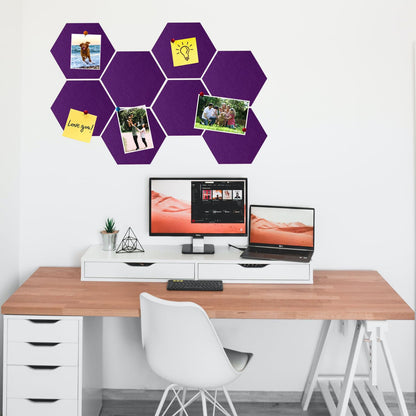 HULAVO 8 Pcs Hexagon Felt Cork Bulletin Board Tiles, Self Adhesive DIY Bulletin Board Pin Board for Office School Home Wall Decor Memos Photos Display(Purple)