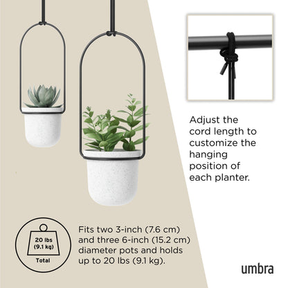 Umbra Triflora Hanging Planter for Window, Indoor Herb Garden, Set of 5, White/Black