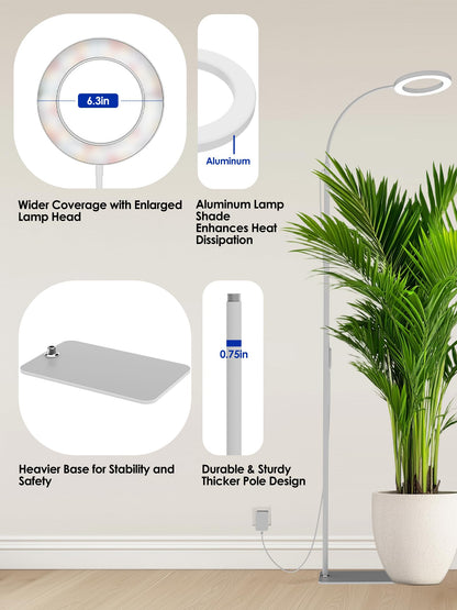 GLOWRIUM Grow Lights for Indoor Plants, Full Spectrum LED Grow Light Floor Lamp with Stand Adjustable Height and Angle, Black Plant Light with 3/9/12H Grow Light Timer (White, 36W)