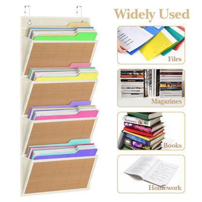 VERONLY Over the Door File Organizer - Hanging Wall Mounted File Folders Storage with 5 Extra Large Pockets for Home, 0ffice, Classroom,Chart Papers, Files, Letters,Planner, Documents (Beige)