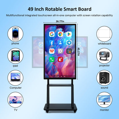 49" Smart Board, Electronic Interactive Smartboard for Classroom, Screen Mirroring, Android iOS 12, Digital Whiteboard for Presention Annotation Live Streaming(Wall Mount Included)