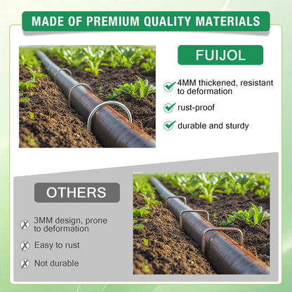 8 Gauge Landscape Staples, FUIJOL 8 Inch 15 25 50 100 Pack Heavy Duty U-Shaped Landscape Stakes, Galvanized Garden Staples for Weed Barrier Stakes, Ground Cover, Irrigation Tubing, Fence (25, 8 Inch)