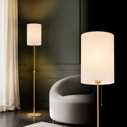 Tubicen Slim Floor Lamp Gold Fabric Tall Lamp with Pull Chain Dimmable Thin Standing Light 61" Adjustable Mid Century Modern Narrow Floor Lamp for Living Room Bedroom Office