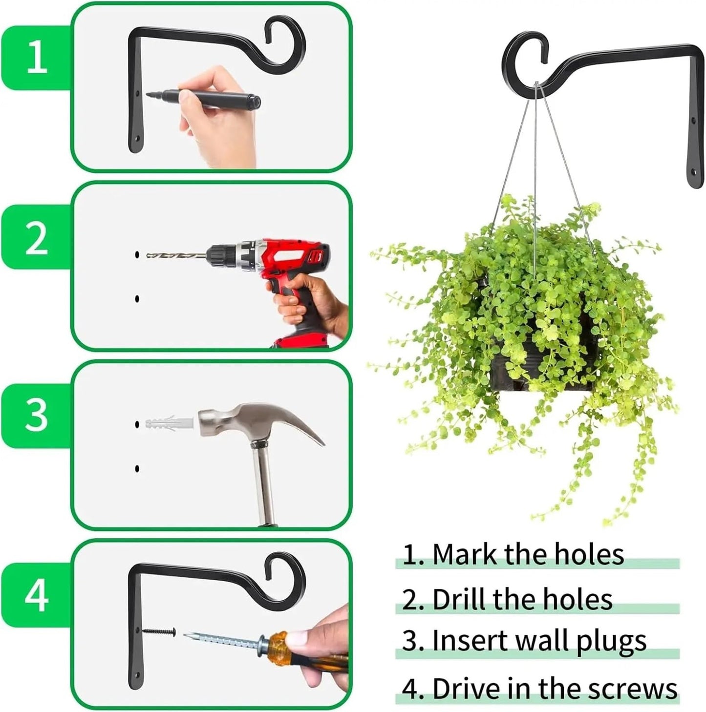 JTJIYN 2PC Plant Hangers Outdoor Hanging Bracket Metal Wall Flower Pot Support Hanger Hook for Hanging Lanterns(Black-6inch)