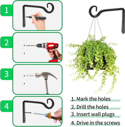 JTJIYN 2PC Plant Hangers Outdoor Hanging Bracket Metal Wall Flower Pot Support Hanger Hook for Hanging Lanterns(Black-6inch)