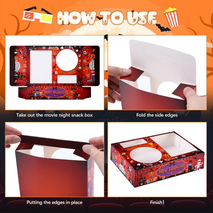 Faccito 36 Pcs Movie Night Snack Trays Theater Snack Boxes Disposable Cinema Paper Holder Movie Night Neon Glow Party Supplies for Popcorn Food Candy Drink Party Favors(Red Black,Pumpkin Style)