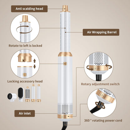 5 in 1 Blow Dryer Brush, Upgrade Hair Dryer Brush Air Curler Air Curling Wrap Styler, Detachable Hot Air Brush Negative Ion Curling Brush Iron, Hair Styling Tools for Drying Curling Straightening