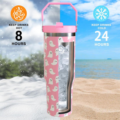 Aokoyi Halloween Ghosts 30oz Tumbler Gifts for Women Girls, Cute Spooky Stainless Steel Insulated Cup, Top Handle and Flip Straw Water Bottle Mug, Holiday Gifts