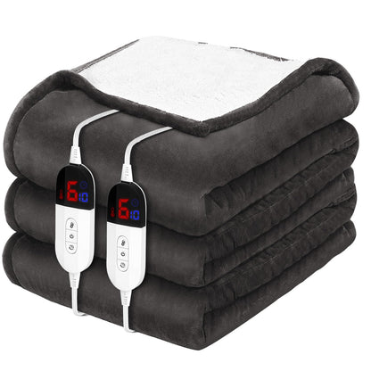 HOW'S MY HOUSE Heated Blanket Throw 50" x 60", Electric Blanket with 12 Time Settings & 6 Heating Levels, Over-Heat Protection, Flannel Sherpa Super Cozy with ETL Certification, Gray