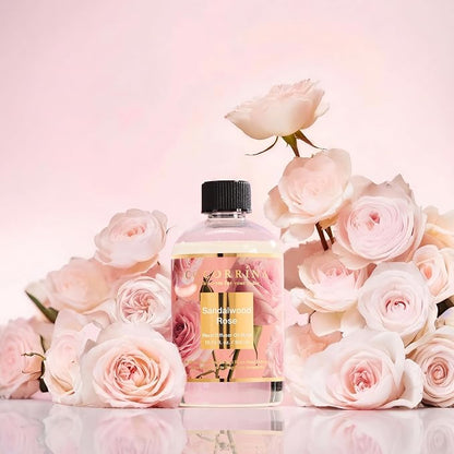 Cocorrína Reed Diffuser Refill Sandalwood Rose 10.2oz (300ml) with 8 Sticks - Premium Long-Lasting Floral Essential Oil, Home Fragrance for Bedroom, Bathroom Home Decor