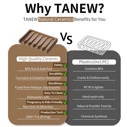 Tanew Self Draining Premium Brown Ceramic Waterfall Soap Dish, Bar and Shower Soap Holder Sponge Holder Soap Tray Savers for Bathroom, Shower, Kitchen, Sink and Countertop