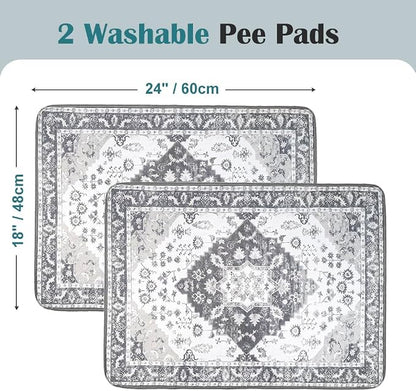 Washable Pee Pads for Dogs, 2 Pack Reusable Puppy Training Pads 24"x18" Super Absorbent Waterproof Dog Training Pads, Non-Slip Potty Pads, Whelping Pads Litter Mat Light Grey Medallion