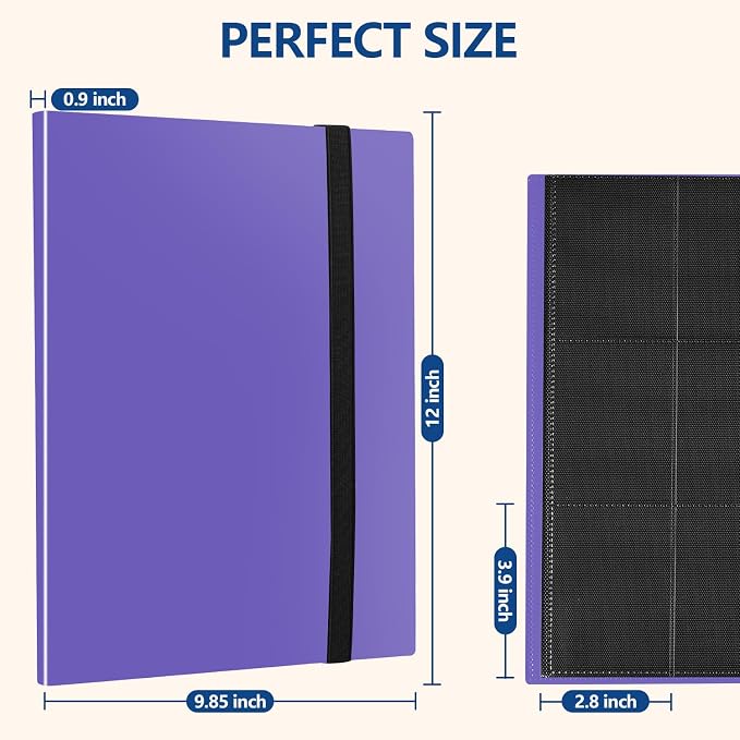 Card Binder, EDUDIIU 9 Pockets Premium Trading Card Binders, Cards Collection Binder Album, Side Loading Yugioh Holder Book for Sport, Football, Baseball Collector - Purple