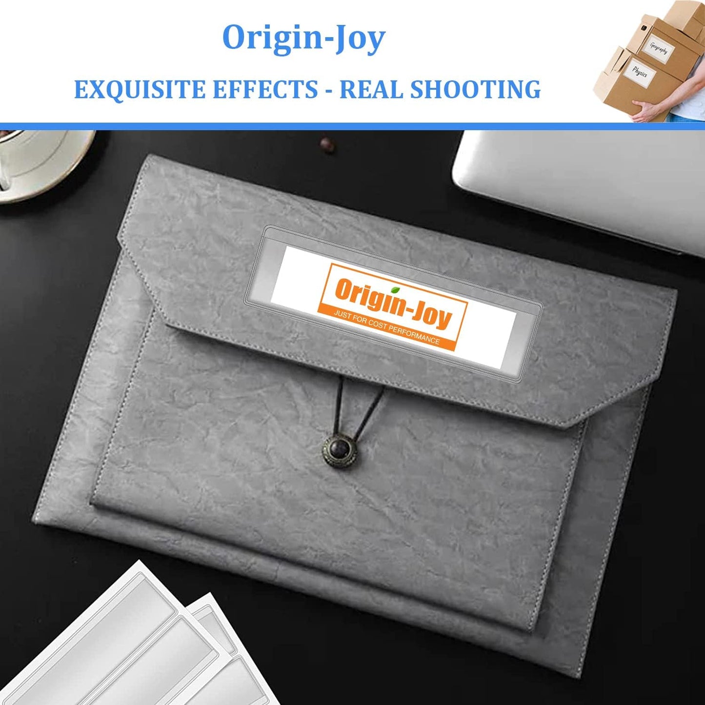 Origin-Joy 25 PCS Self-Adhesive Index Label Pockets, Clear Plastic Peel & Stick Card Holders with Top Open for Loading (2.75 x 1.5 inch)