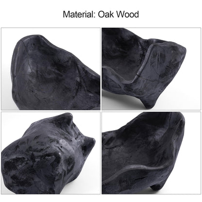 DN DECONATION Oak Wood Black Decorative Bowl-9.25x5.51 Inch Small Bowl for Entryway Key, Fruit, Candy with feet, Boho Farmhouse Home Decor for Dining Room, Coffee Table Centerpiece