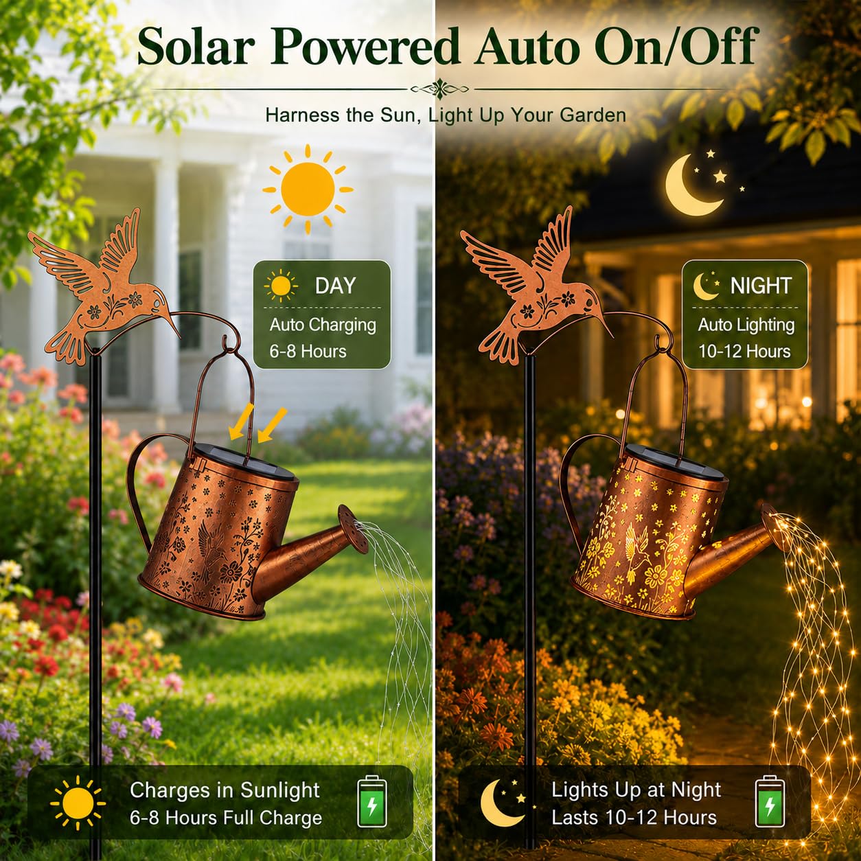 Hummingbird Solar Watering Can Light, Outside Metal Watering can Landscape Lights for Garden Yard Patio Pathway Decor Birthday Gifts for Women Mom,Grandma -with Pole