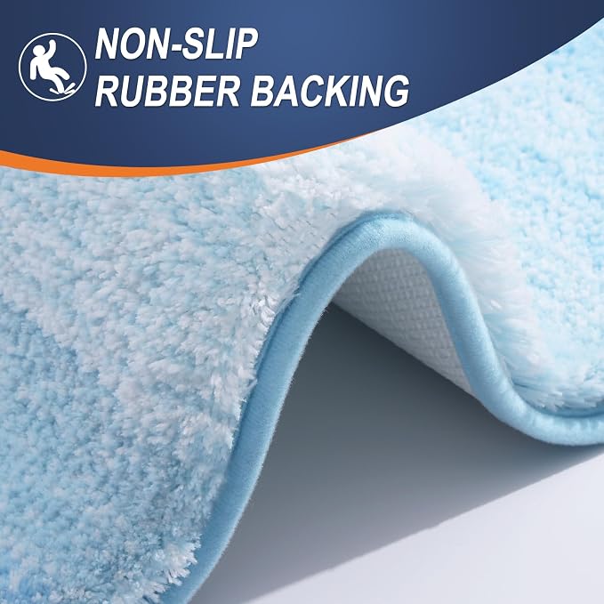 OLANLY Bathroom Runner Rugs Mat 47x24, Extra Soft Absorbent Microfiber Bath Rugs, Rubber Backing, Quick Dry, Washable Long Bath Mats for Bathroom, Tub and Shower, Home Decor Accessories, Sky Blue