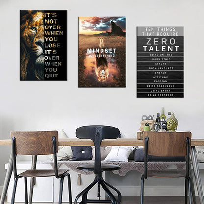 Lion Motivational Wall Decor Inspirational Quotes Wall Art Canvas Zero Talent Poster Print 3 Panel Animal Picture Artwork for Living Room Bedroom Office Home Decor Framed Ready to Hang [48''Wx 24''H]