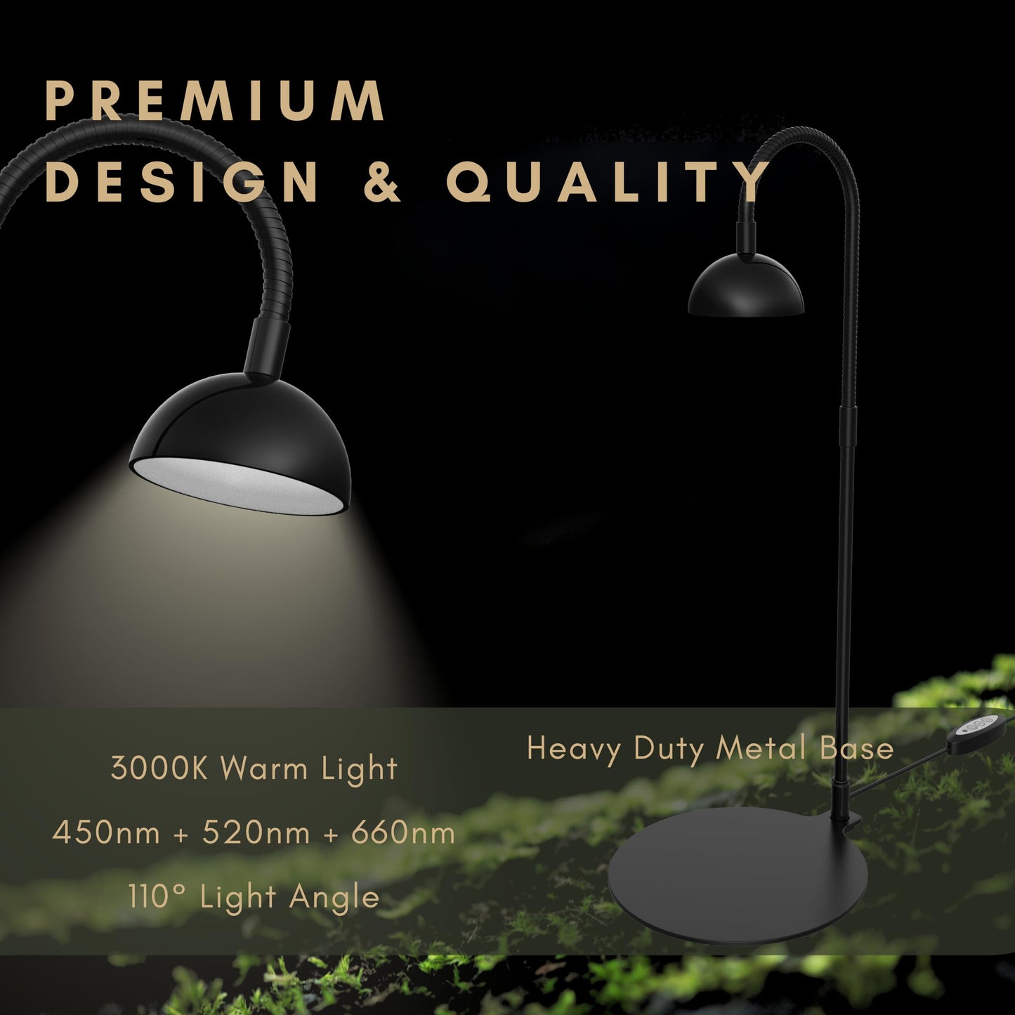 BoostGro Desktop Grow Lamp Terrarium Light Plant Light on Table with Flexible Gooseneck Lamp for Terrarium Kitchen Vetegable Succulent Lamp with Auto Timer 3/6/12Hrs, 4 Brightness Levels (Black)