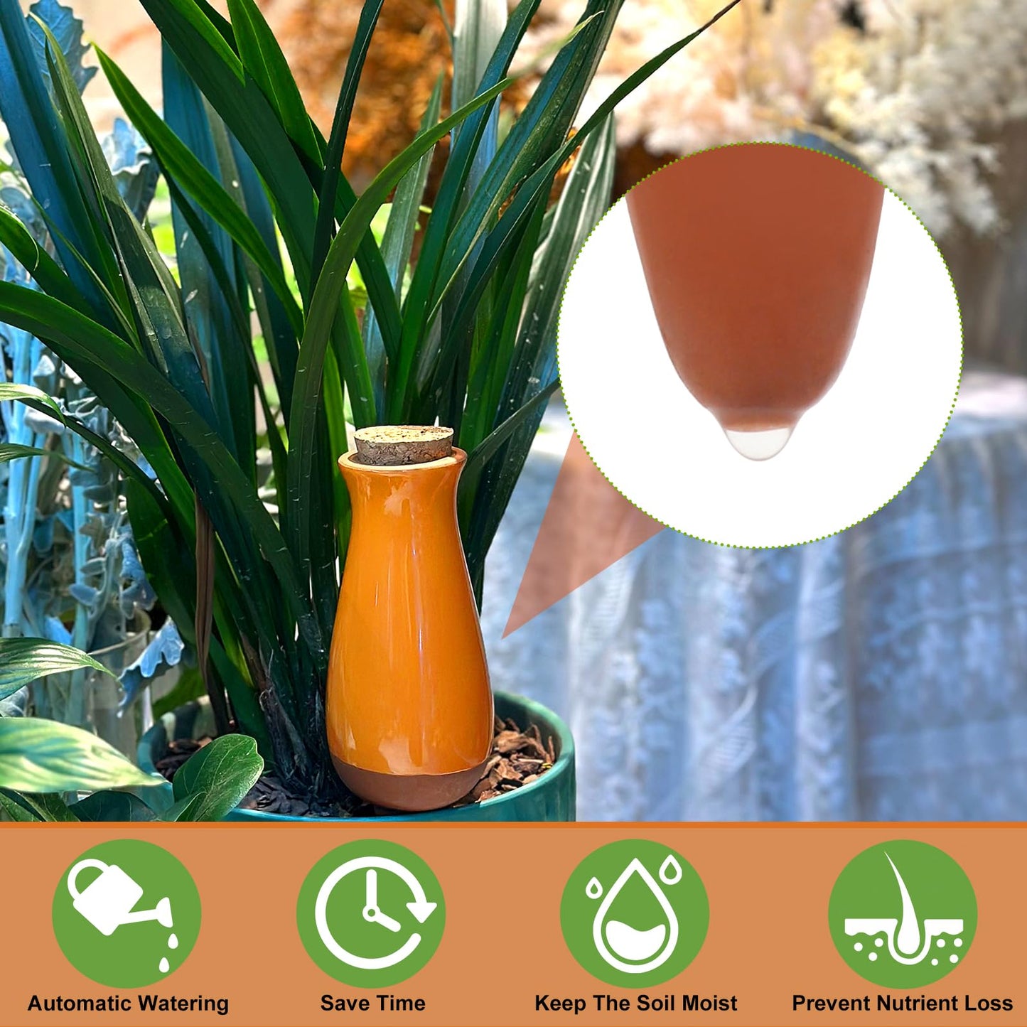 4 Packs Ollas Plant Watering Globes, 12 Oz Terracotta Self Watering Planter Insert, Automatic Watering Devices, Clay Drip Irrigation Stake for Indoor & Outdoor Plants, 1 Week Easy to Refill(Orange)