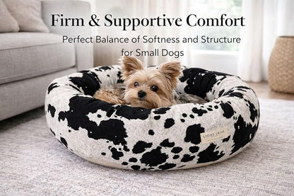 Organic Cotton Canvas Dog Bed: Removable Cover, Natural Fill - Made in USA (Cow Print Black White, X Small 18" x 6" inches)