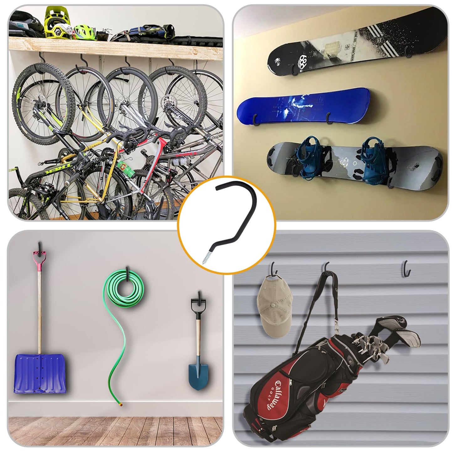 KURUI 9 in Mountain Bike Hooks for Garage Ceiling, Heavy Duty Bicycle Hangers for Hanging, Large Screw Hooks for Garage Ceiling Wall, No Drill Ceiling Hooks for Hanging Outdoor String Lights Plants