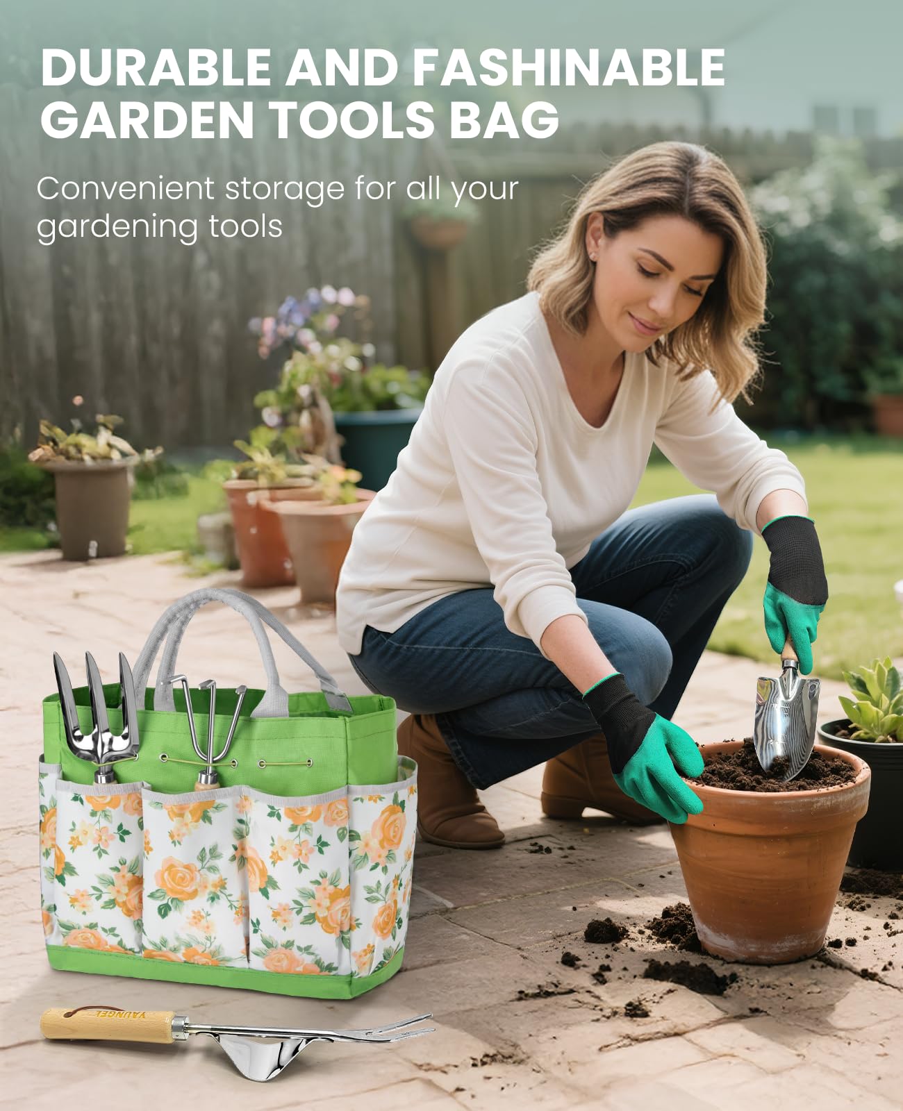 Gardening Tools - 10 Piece Heavy Duty Gardening Hand Tools Stainless Steel Garden Tools with Wooden Handle, Storage Garden Bag, Gardening Gifts for Women and Men
