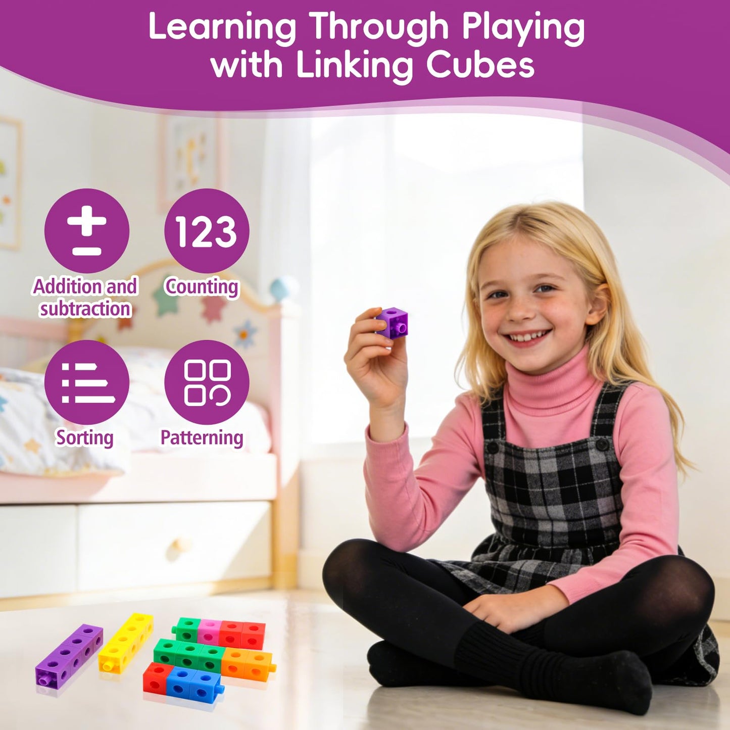 HSDAV 100 Pcs Math Linking Cubes - 10 Colors Connecting Counting Snap Blocks, Math Manipulatives for Early Math & Construction, Educational Toy for Preschool, Kindergarten, Homeschool