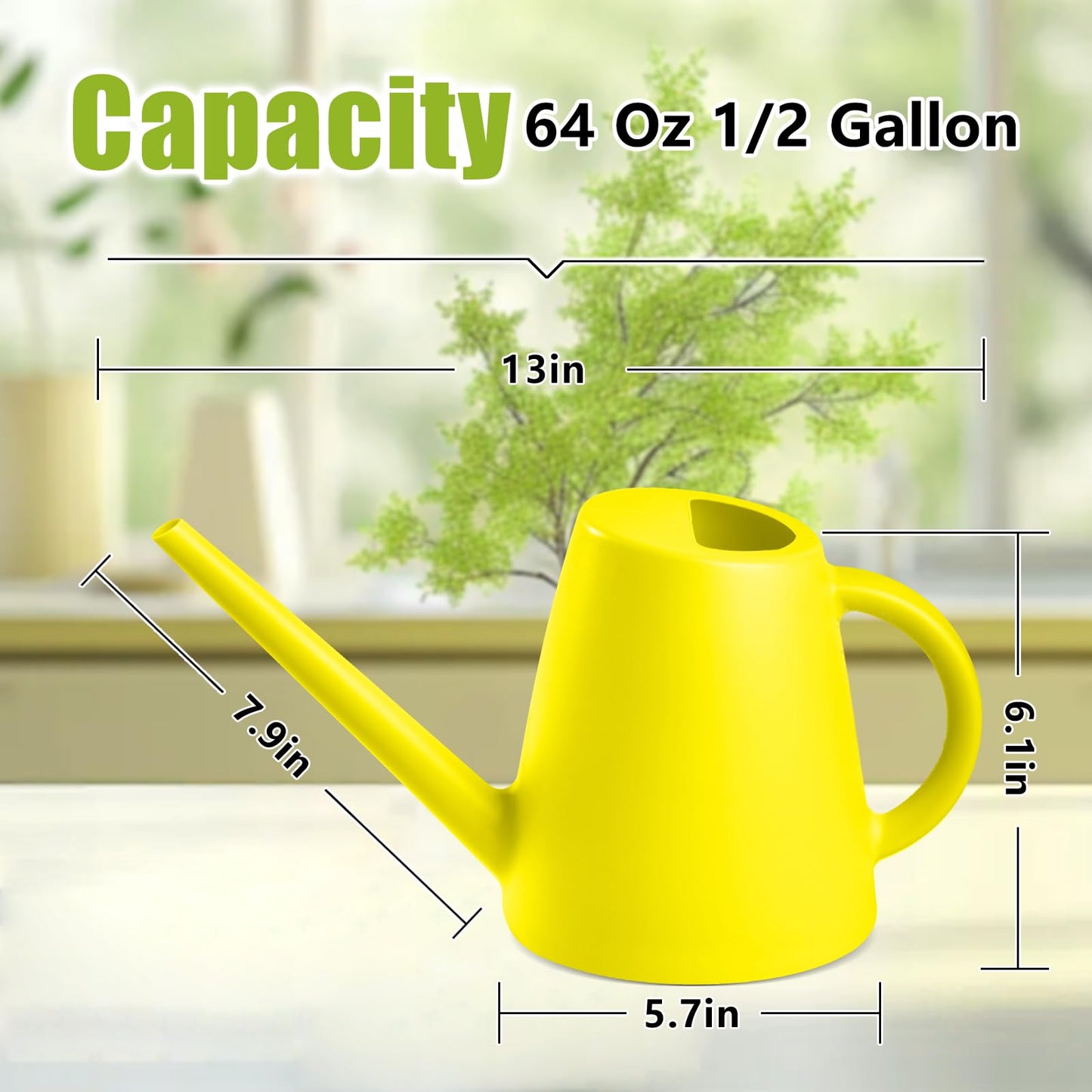 ZXJ Grip Plant Watering Cans for Indoor and Outdoor Home Garden Plants - with Long Spout - Yellow- 1/2 Gallon
