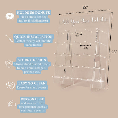 Donut Wall Display Stand - Acrylic Donut Stand Holds 50 Donuts | XL Donut Board Display | Large Donut Wall Stand for Party & Wedding | Donut Holder Stand Party Decor (26x22in - Plain Design)