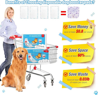 Dog Diaper Liners for Dog Diapers Male and Female 100ct Super Absorption Disposable Booster Pads for Most Reusable Pet Belly Bands, Washable Puppy Diaper Wraps