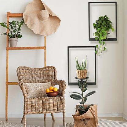 SUNLITOPTO Plant Wall Shelf, Metal Modern Style Frame, Picture Wall Plant Holder, Plant Frames for Living Space Decor Display Stand for Living Room Balcony Garden Patio (2 PACK(BLACK))