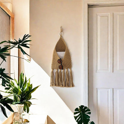 D-werack Macrame Mail Organizer Wall Mounted, Hanging Woven Basket for Boho Home Office Decor, Over the Door Key and Mail Letter Envelope Holder for Entryway Hallway, Olive Green
