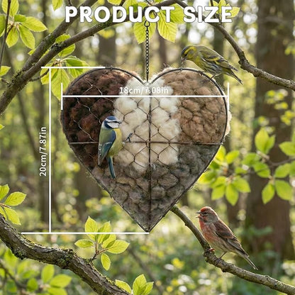 Handmade Alpaca Fiber Bird Nesting Heart, Alpaca Fiber Bird Nesting Material, Heart Shaped Birds Nestings House with Hanger for Wild Birds, Decorative Outdoor Garden Birdhouse Gift(1PCS)