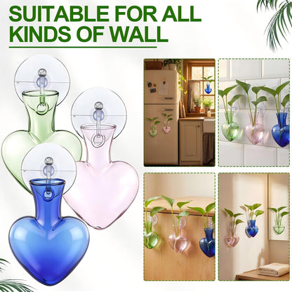 Zhehao 3 Pcs Propagation Vases Hanging Window Propagation Stations Glass Heart Shaped Plant Vase with Suction Cups Air Planter Terrarium for Hydroponics Home Decor Plant Lovers Gifts