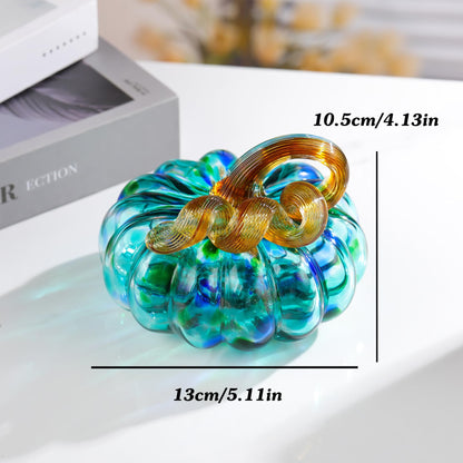 Arikyrist 5.1 x 4.1 Inch Hand-Blown Glass Pumpkin Dark Green Art Glass Pumpkin Figurine Paperweight Tabletop Decor for Fall Thanksgiving Halloween and Harvest