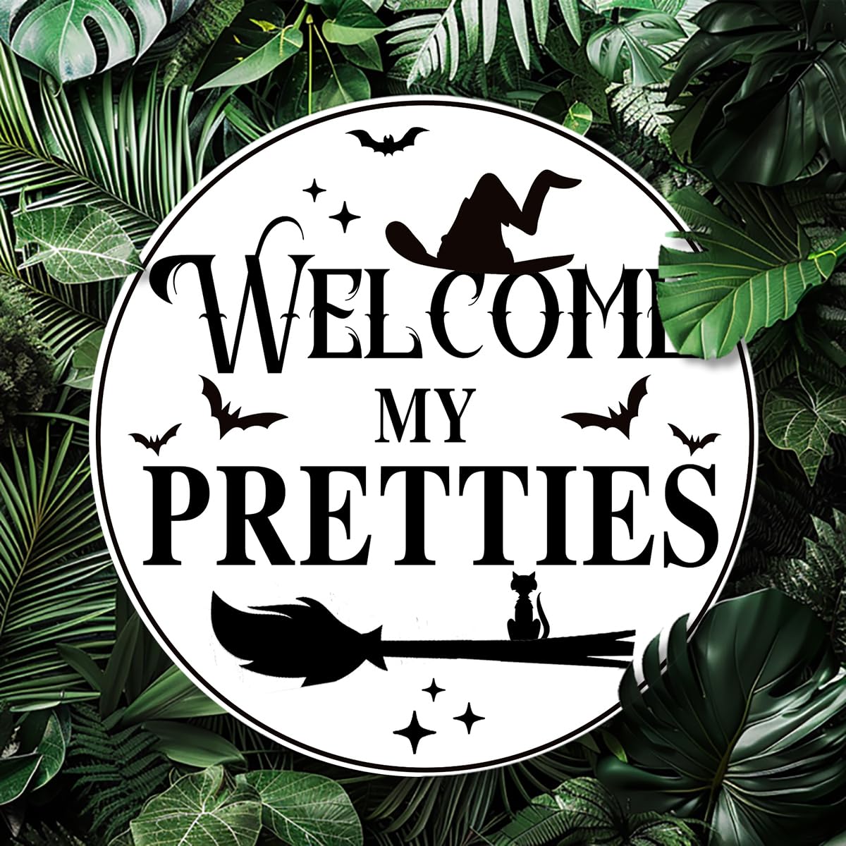 Generic Welcome My Pretties Round Aluminum Sign Halloween Metal Tin Signs Autumn Witch Ghost Pumpkin Wall Decor Sign For Home Kitchen Cafe 8x8 Inch