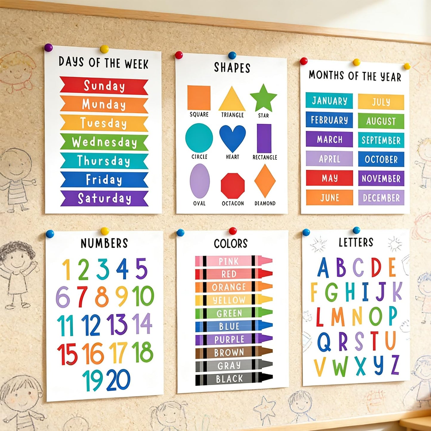 Educational Preschool Learning Posters,Alphabet ABC Posters for Toddlers Classroom Playroom Wall Art Decor,Counting Chart for Kindergarten,Pre K Learning Poster for Toddlers 1-3 Homeschool Supplies