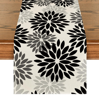 Artoid Mode Black Dahlia Floral Pinnata Halloween Table Runner, Fall Autumn Kitchen Dining Table Decoration for Home Party Decor 13x90 Inch