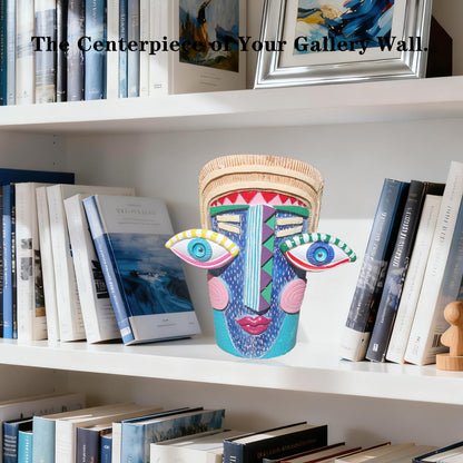 Bsearty Big Eye Face Planter, Tall Cartoon Abstract Resin Flower Pot, Colorful Funky Vase for Succulents (Blue, Large)