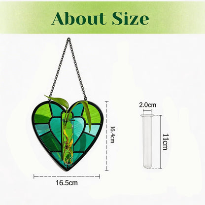 Stained Glass Plant Propagation Station, Handmade Suncatchers Window Hanging Decor, Hanging Hydroponic Planter Terrarium with 2 Glass Tubes for Mother's Day Home & Garden Decor, Green, Indoor Outdoor