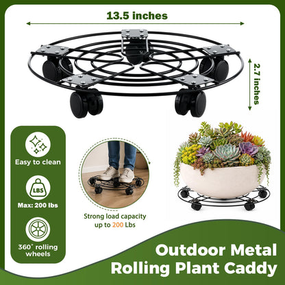 5 Packs 13.5" Large Metal Plant Caddy with Wheels Iron Rolling Plant Stands Heavy-duty Plant Roller Base Pot Movers Indoor Outdoor Plant Dolly with 5 Casters Plant Trolley Coaster Holder