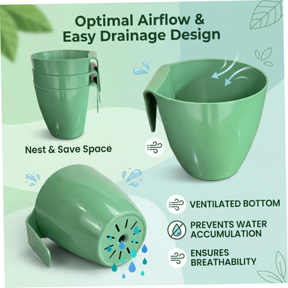 Ginwrek Strawberry Propagation Cups, 20 Pack Large Plastic Plant Cups with 50 Runner Forks Breathable Pots for Berry Plant Rooting, Space-Saving Hanging Design, S