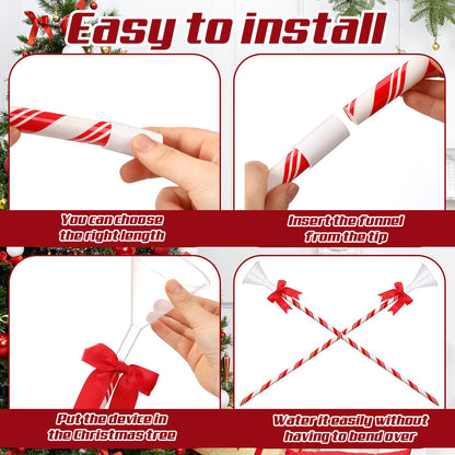 4 Pcs 40 Inch Christmas Tree Watering Funnel Reusable Xmas Tree Funnel Waterer Red and White Striped Christmas Watering System Longer Spout Xmas Device for Indoor and Outdoor Plants